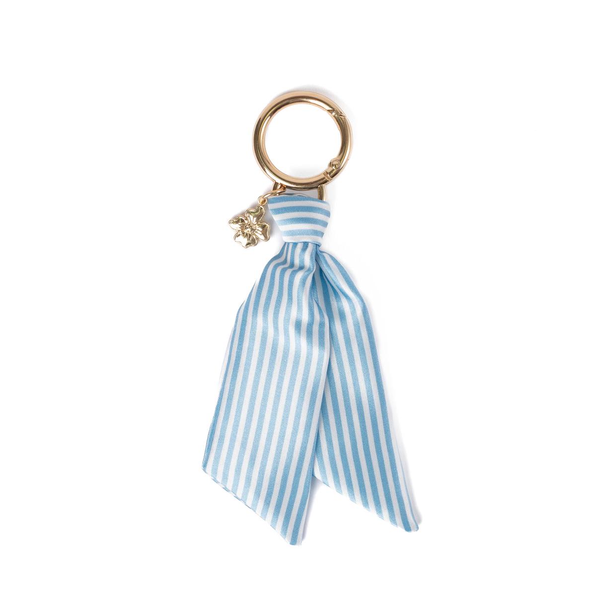 Floral Satin Keychain: Blue Stripes