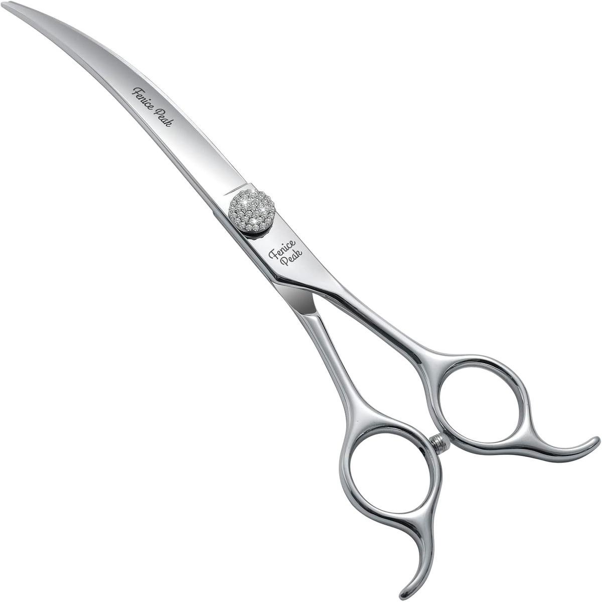 Fenice Peak 7.5 Super Curved Dog Grooming Scissors with Jewelled Screw 440C Stainless Steel Pet Grooming Bending Scissors with Symmetrical Handle for Groomer and Home User
